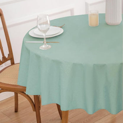 NLMUVW Round Vinyl Tablecloth with Flannel Backing, Sage Green Small PVC Table Cloth Waterproof Wipe Clean Table Cover for Dining Party Camping Outdoor, 48 Inch
