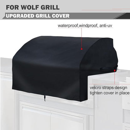 Oklagarden Grill Cover for Wolf OG36, Twin Eagles, Alfresco & Lynx 36 Inch Built-in Grills - Heavy Duty BBQ Cover - Black Vinyl - Hook and Loop Closure