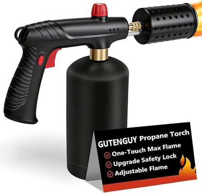 Propane Torch with Adjustable Flame, Powerful Kitchen Torch Gun with Safety Lock & Cooling Vents, Blow Torch Flamethrower for Grill, Sous Vide, BBQ, Charcoal Lighter (Tank Not Included)