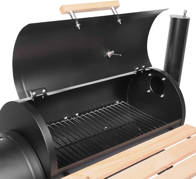Charcoal Grill Outdoor with Side Tables for Backyard BBQ Picnic Cooking, Charcoal Grill with Cover,Plastic Wheel,Charcoal BBQ Grills Cooking Area, Outdoor Barbecue Grill with Adjustable Charcoal Tray