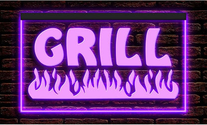 110032 Fire Grill Bar Restaurant BBQ Steakhouse Open Display LED Light Neon Sign (16" X 12", Purple)