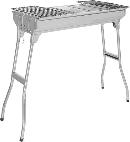 Portable Stainless Steel Grill Folding Campfire Grill Grate Barbeque Portable Camping Grill with Legs Portable Charcoal Grill for Outdoor Camping Hiking Party Picnic Garden Beach