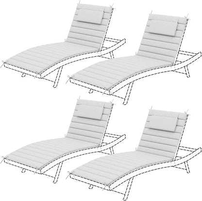 Sundale Outdoor Olefin Quilted Lounge Cushion Set of 4, Patio Foldable Chaise Lounger Cushion, Water-Resistant Lounge Chair Pad with Straps Light Gray, 80 x 26 inches