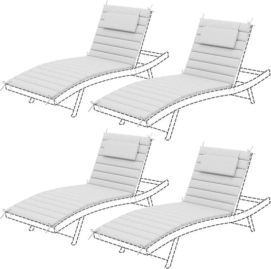 Sundale Outdoor Olefin Quilted Lounge Cushion Set of 4, Patio Foldable Chaise Lounger Cushion, Water-Resistant Lounge Chair Pad with Straps Light Gray, 80 x 26 inches