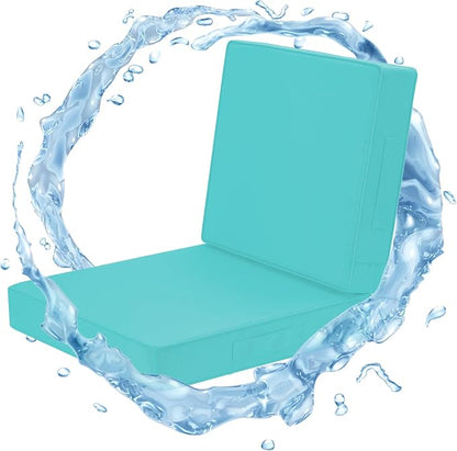 Wellsin Outdoor Deep Seat Patio Cushions, 22 x 22 Waterproof & 3-Year Fade Resistant Outdoor Cushions with Removable Covers,Ties and Handle for Chair, Sofa, Couch, Teal
