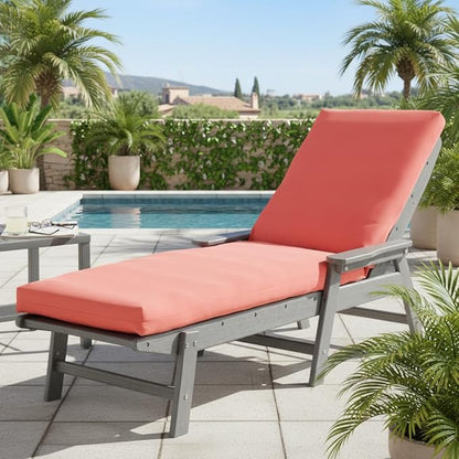 Modern Outdoor Chaise Lounge Cushion with Ties – Durable Polyester Fabric, Channel-Filled Polyfiber Insert, Removable Zippered Cover, Coral