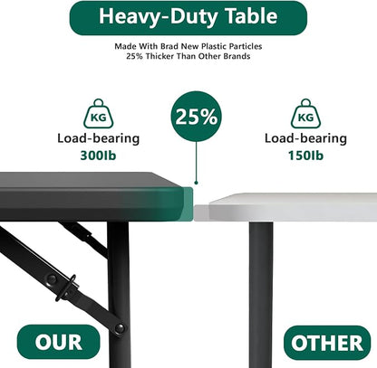 Folding Table, 4FT Foldable Picnic Table with Adjustable Height, Heavy Duty Fold-in-Half Portable Table for Weddings, Camping, RV Travel, Parties, BBQs, and Indoor Use, Easy to Fold and Store