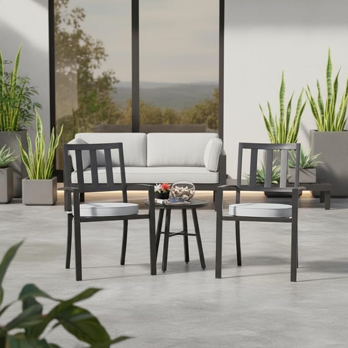 Set of 2 Outdoor 18 inch Round Patio Dining Chair Pads – Comfortable Fiber-Filled Seat Cushions with Ties, Reversible Polyester Fabric - Heather Gray
