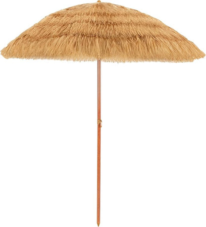 Tangkula 6.5Ft Tiki Patio Umbrella, Hawaiian Style Outdoor PE Grass Umbrella with Tilt Adjustment, 8 Ribs, Portable Thatched Beach Umbrella for Garden, Yard, Poolside