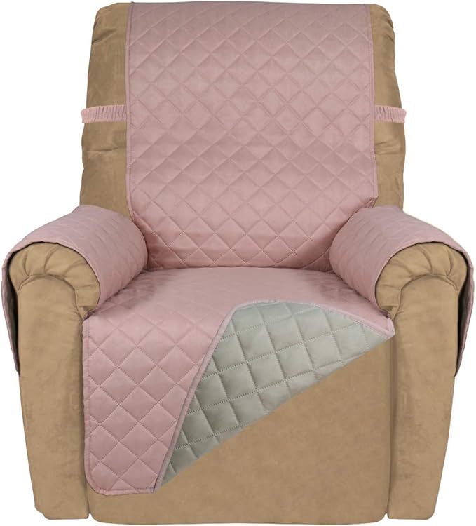 PureFit Reversible Recliner Chair Covers Couch Covers for Dogs, 19 in | Pink/Beige, Water Resistant Couch Protector, Washable Pet Couch Cover with Non Slip and Elastic Straps For Kids