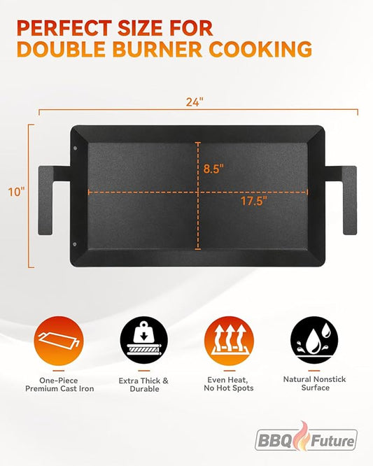 Carbon Steel Griddle for Gas Grill with Spatula Set, 24" x 10" Flat Top Griddle for Stove Top, Induction & Electric Cooktop, Double Burner Griddle Pan, Nonstick Cookware Griddle Insert