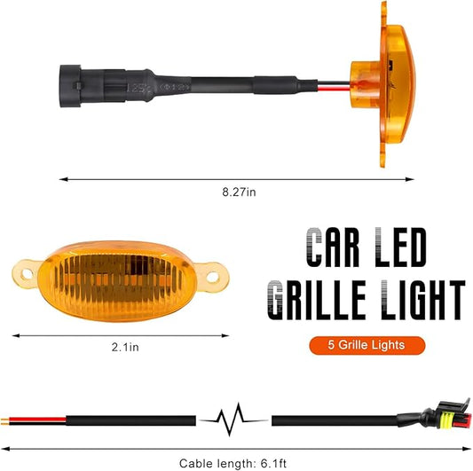 4 PCS Car LED Grille Lights, Bright Vehicle Front Grille Lamp Decorative Light with Wiring Harness, Waterproof LED Grill Lamps Trim Lights for 2017-2019 F150 Raptor (Yellow, 5 Lights)