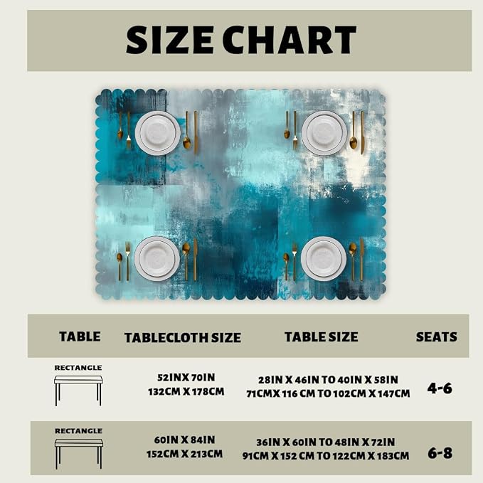 Teal Grey Decorative Rectangle Table Cloth Abstract Art Painting Turquoise Rectangle Tablecloth Picnic Table Cover BBQ Table Cloths Polyester for Kitchen Coffee 52" x 70" 4-6 Seats