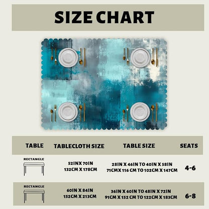 Teal Grey Decorative Rectangle Table Cloth Abstract Art Painting Turquoise Rectangle Tablecloth Picnic Table Cover BBQ Table Cloths Polyester for Kitchen Coffee 52" x 70" 4-6 Seats