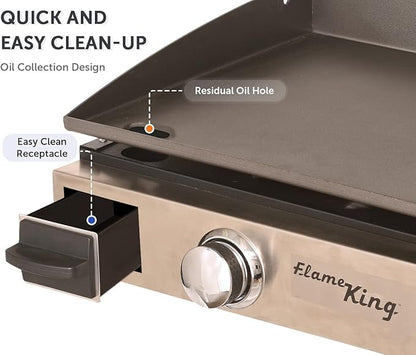 Flame King Flat Top Portable Propane Cast Iron Grill Griddle Tabletop for Outdoor Camping, Tailgating, Outdoor Cooking