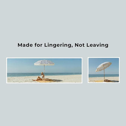 6FT Striped Fringe Beach Umbrella, Sand Anchor, UPF 50+ Sun Shade | Adjustable Tilt & Portable Design, Coastal Umbrella for Beach & Patio, Heritage Ocean Blue Stripe