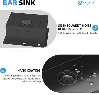 22 In Gunmetal Black Drop Bar Sink 22 x 18 Inch Kitchen Sink 18 Gauge Stainless Steel Single Bowl Topmount Handmade Sink for Outdoor, RV, 22x18x9