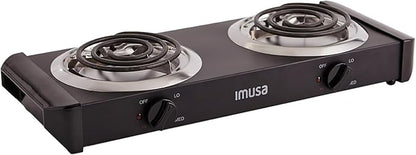 IMUSA USA GAU-80306 Electric Double Burner 1750-Watts , Black | Ideal for Cooking Outdoors or in the Office