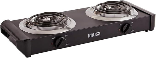 IMUSA USA GAU-80306 Electric Double Burner 1750-Watts , Black | Ideal for Cooking Outdoors or in the Office