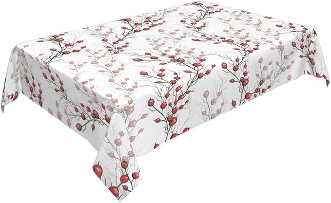 Decorative Rectangle Table Cloths Red Berries of Holly Without Leaf Tablecloth Table Cover for Dining/BBQ/Picnic/Coffee Table 52 X 70 Inches