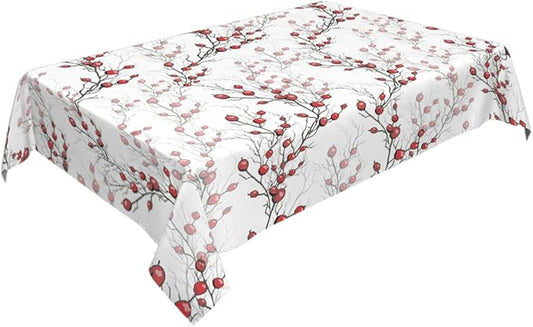 Decorative Rectangle Table Cloths Red Berries of Holly Without Leaf Tablecloth Table Cover for Dining/BBQ/Picnic/Coffee Table 52 X 70 Inches