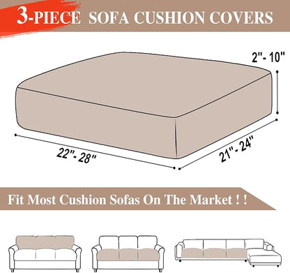 LA MEACK Couch Cushion Covers Seat Cushion Cover Stretch Couch Cover Separate Sectional Sofa Slipcovers Furniture Protector(3 Pieces for Seat or Sofa Backrest, Khaki)