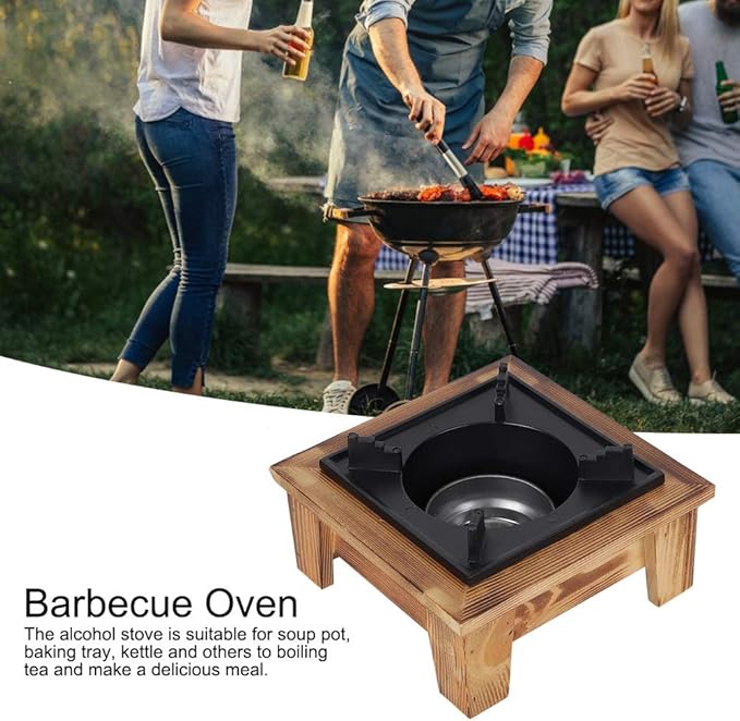 Japanese Barbecue Grill, Mini Portable Barbecue Grill Food Charcoal Stove with Wooden Base Barbecue Stove Kitchen Utensils Outdoor Picnic Cooker