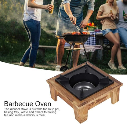 Japanese Barbecue Grill, Mini Portable Barbecue Grill Food Charcoal Stove with Wooden Base Barbecue Stove Kitchen Utensils Outdoor Picnic Cooker