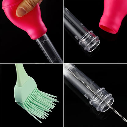 Boao 7 Pcs Large Turkey Baster Cooking Set, Includes 4 Nylon Heat-Resistant Meat Baster, 1 Silicone Basting Brush and 2 Cleaning Brush for Camping Picnic BBQ Grill Baking Kitchen, Multicolor