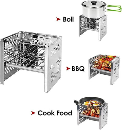 Charcoal Grill Portable Folding Outdoor Wood Burning Stainless Steel Stove Picnic BBQ Grill Kebab Barbeque Cover Accessories Charcoal Grill BBQ Grill