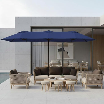 15FT Large Patio Umbrella with Base, Double Sided Rectangular Outdoor Umbrella with Sturdy Fiberglass Ribs, UPF 50+ Sun Protection, Wind-Resistant, Waterproof Fade-Resistant Fabric for Pool, Garden, Backyard, Deck(Navy)