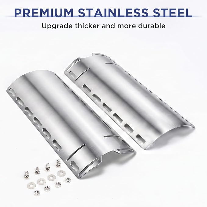 Universal Adjustable Grill Heat Plates, Heat Tents, Flame Tamer Burner Covers, Heavy Duty Heat Plate Shield, Stainless Steel Grill Replacement Parts, Extends from 12" up to 18" L, 4 Pack