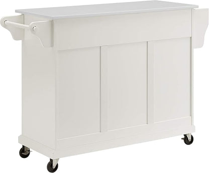 Crosley Furniture Full Size Stone Top Rolling Kitchen Island Storage Cart, Microwave Stand, Spice Rack, White
