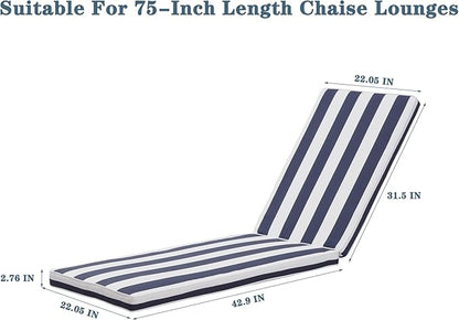 Only choice Outdoor Lounge Chair Cushions Patio Chaise Lounge Replacement Cushions Funiture Seat Cushions Chair Pads(Blue+White Stripes-1 pcs)