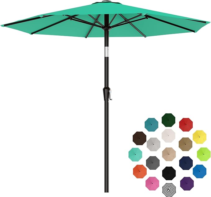 AreShark 9 FT Patio Umbrella for Outdoor, Outdoor Table Umbrella with Push Button Tilt and Crank, Outdoor Patio Umbrellas with 8 Sturdy Ribs for Market, Garden, Pool (Peacoke Blue)