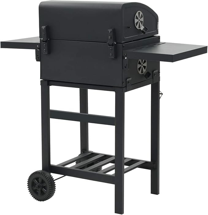 Gecheer Charcoal-Fueled BBQ Grill with Bottom Shelf Black for Patio Backyard Garden Camping Bonfire