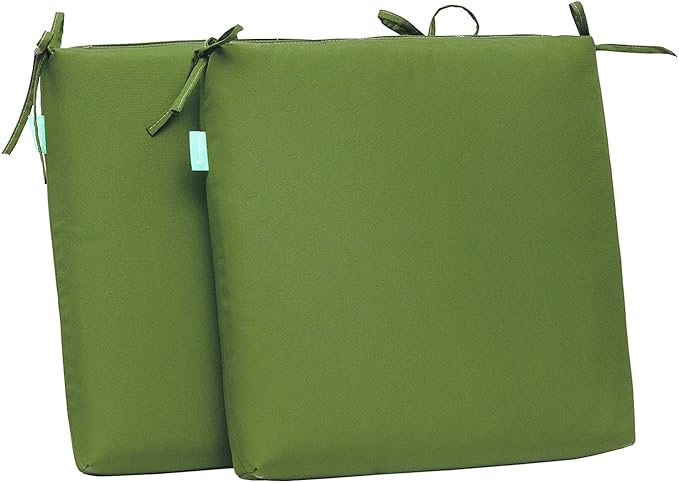 QILLOWAY Outdoor Indoor Seat Cushions, Square Foam Dining Chair Pads,All Weather, 17"x17"x3",2 Count (Green)