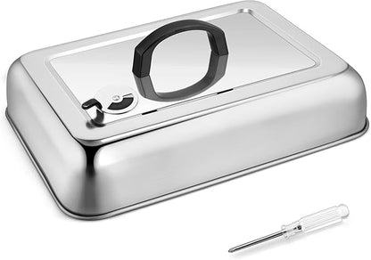 1Piece Basting Cover Melting Dome for Griddle (13 x 9.8"), Joyfair Rectangular Stainless Steel Cheese Melt Lid for Outdoor Flat Top Grill, Heat-Resistant Handle & Dishwasher Safe (With Vent)