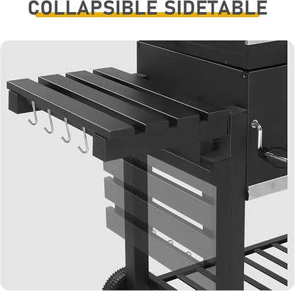 Charcoal Grill Outdoor BBQ Grill, Extra Large Cooking Area with Two Individual & Adjustable Charcoal Doors, Foldable Side Tables for Outdoor Cooking, Backyard, Camping, Picnics