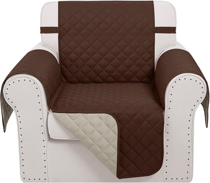 Reversible Recliner Chair Covers, 23" Chair, Brown/Beige | Chair Covers for Living Room with Elastic Straps, Water Repellent, Chair Protectors Covers for Dogs