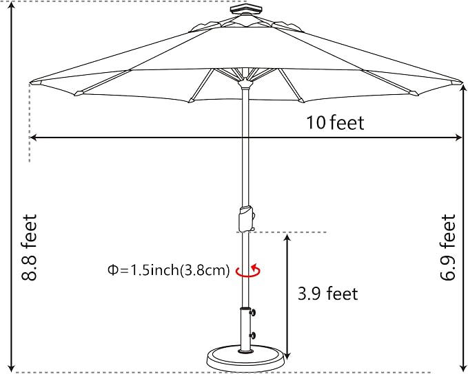 EliteShade USA 10-Year-Non-Fading 10ft Market Patio Umbrella, Commercial Grade Table Sun Umbrella with 80 Solar LED Lights, Crank Open, Windproof & UPF 50+ UV Protection for Garden, Deck, Pool, Backyard, No Tilt, Macaw Green