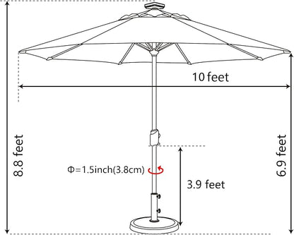 EliteShade USA 10-Year-Non-Fading 10ft Market Patio Umbrella, Commercial Grade Table Sun Umbrella with 80 Solar LED Lights, Crank Open, Windproof & UPF 50+ UV Protection for Garden, Deck, Pool, Backyard, No Tilt, Macaw Green