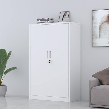 Metal Storage Cabinet with Locking Doors and 3 Adjustable Shelves, 53.5-Inch Tall Lockable Steel Storage Cabinets for Home Office Garage Pantry (White)