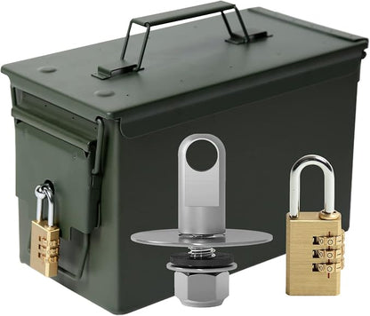 Aolamegs 50 Cal Ammo Can – Locking Hardware Kit and Stainless Steel Padlock，Ammo Box Military & Army M2A1