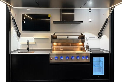 Sunnyjoy Modular Outdoor Kitchen Flip, Premium Aluminum Cabinet System-1 | Max Flip cover version with grill, sink & storage, durable weather-resistant design, includes flip-top set for protection