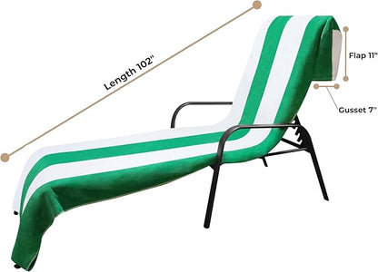 Superior Cabana Cotton Lounge Chair Cover, Outdoor Towel/Chaise Furniture Covers, Terry Cloth, Beach, Spa, Swim Accessories, Pool Chair Cover, Soft, Quick Drying, 32" x 102", Set of 2, Green