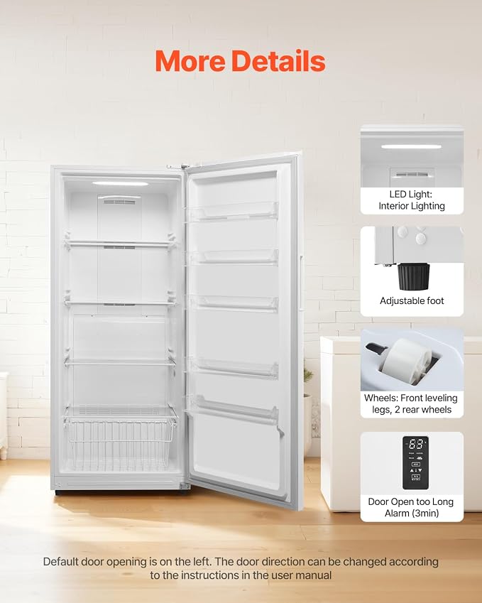 VEVOR Convertible Freezer/Refrigerator, 20.2 Cu.Ft Frost Free Upright Freezer with Temp Control Panel, Door Open too Long Alarm, Adjustable Shelves and LED, Standing Fridge for Kitchen, Office, Garage