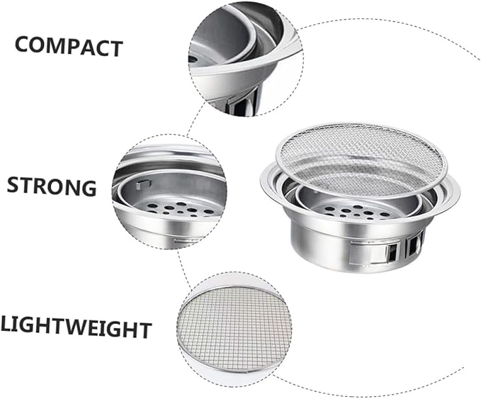 HEMOTON Portable Korean Style Stainless Steel Charcoal Barbecue Grill Small Outdoor Bbq Stove with Grate for Camping and Housewarming