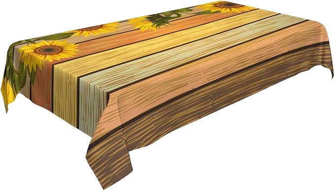 TKS MITLAN Tablecloth Sunflower Table Cloth Rectangle Table 60 x 84 Inch Retro Sunflowers on Wooden Board Kitchen Decorations for Home Dinner Party