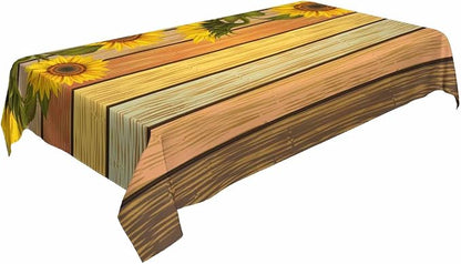 TKS MITLAN Tablecloth Sunflower Table Cloth Rectangle Table 60 x 84 Inch Retro Sunflowers on Wooden Board Kitchen Decorations for Home Dinner Party